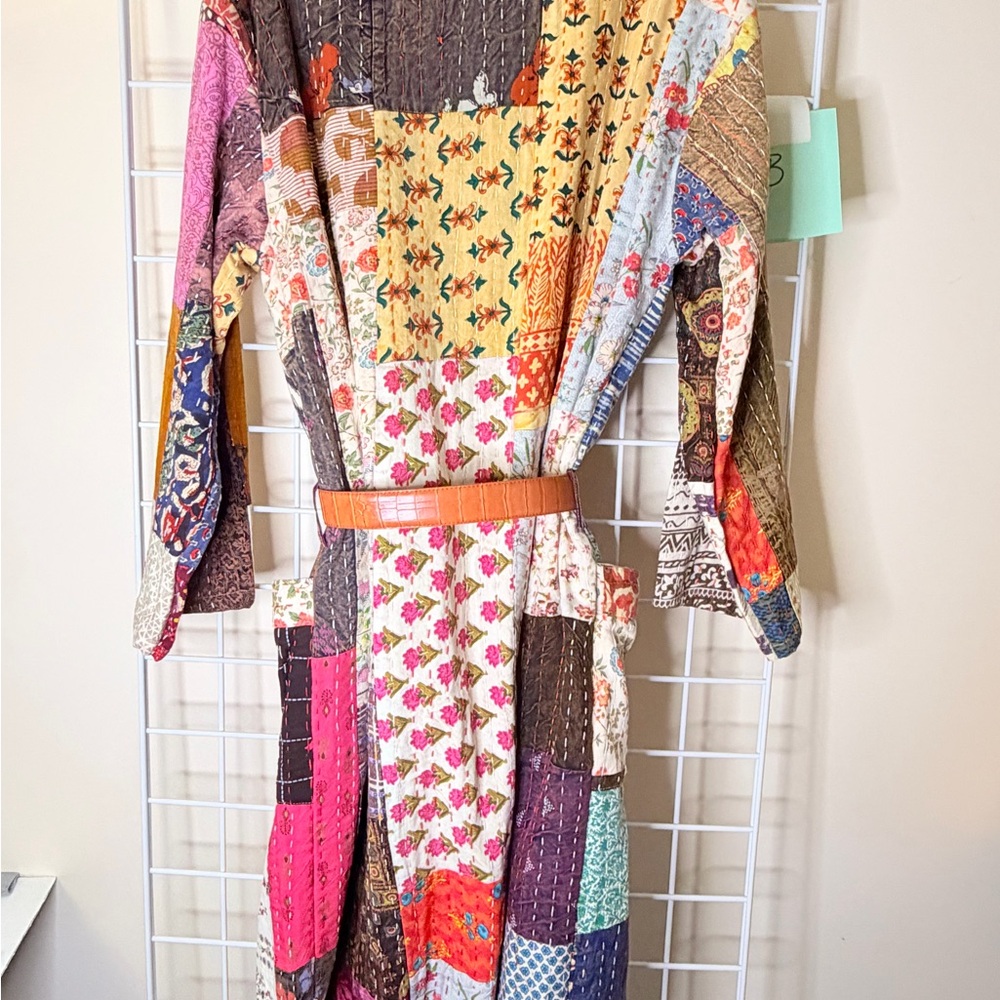 Source Unknown Multicolor Patchwork Robe With Belt - image 8